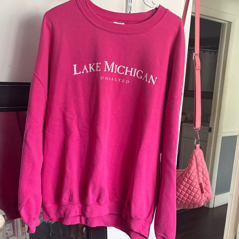 Gildan Women's Pink Lake Michigan Sweatshirt